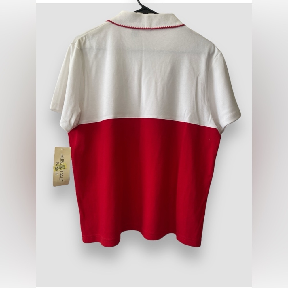 Allison Daley Petite Women’s Red and White Polo Shirt 3/4 Zip Size Lg Petite NWT - Picture 5 of 6